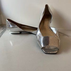 BCBG silver snake flats